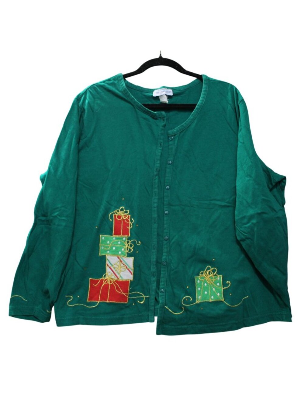 Vtg Plus Size 2X Paragon Christmas Cardigan Sweater Jacket Presents Applique 2X